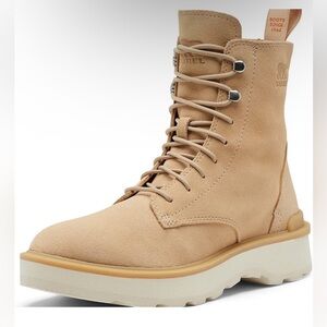Sorel Hi-Line Cream Suede Lace Up Boots 6.5 combat boot
